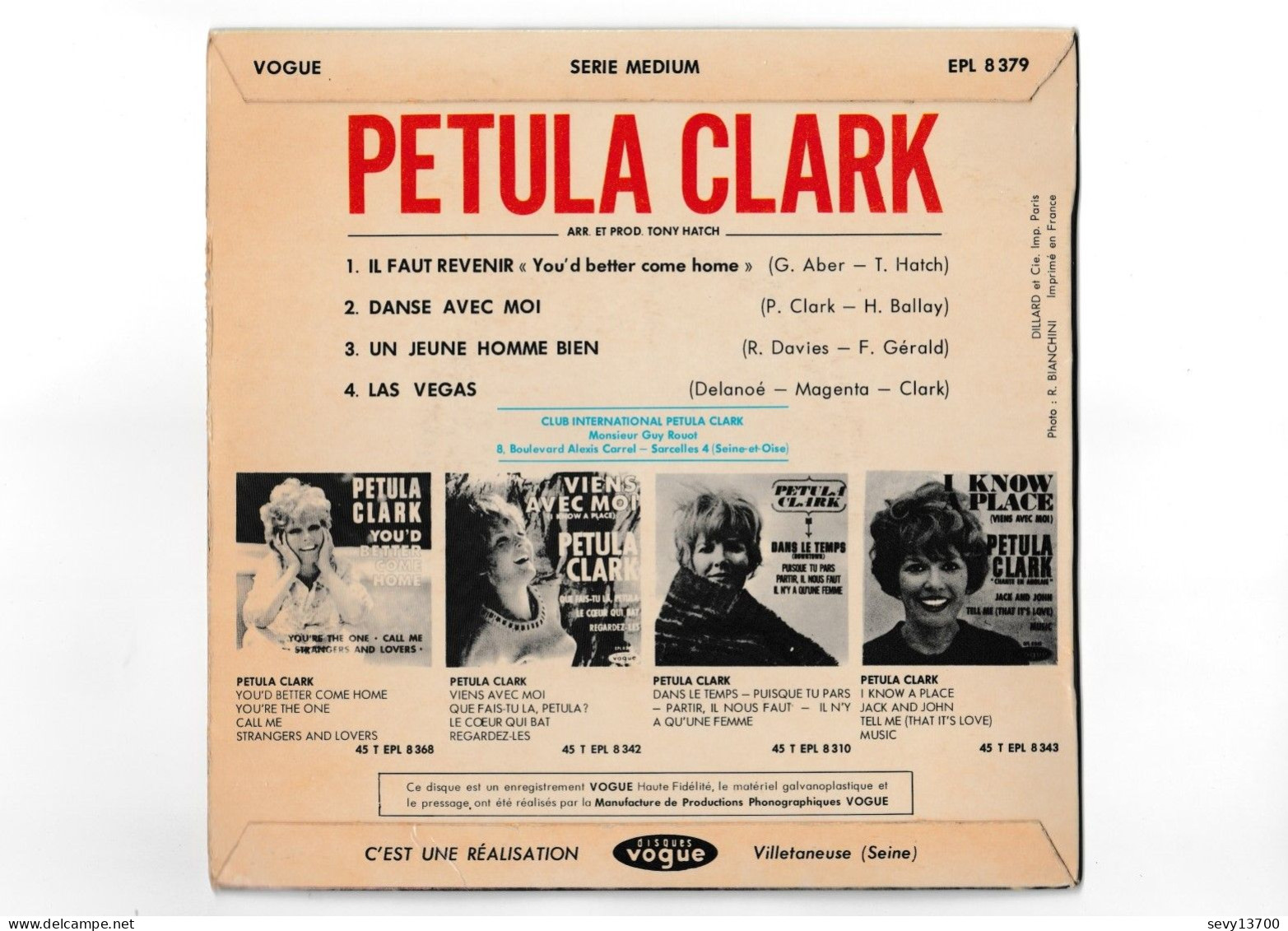 2 Vinyles 45 Tours Petula Clark - Il Faut Revenir, Calcutta, Marin Disques Vogue - Otros - Canción Francesa