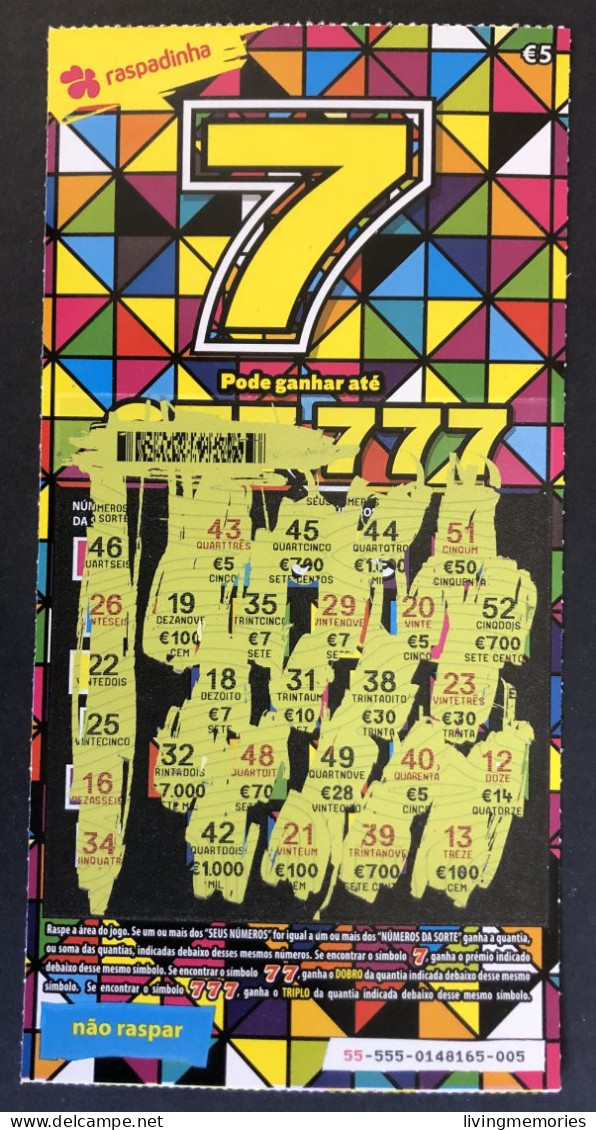 116 V, Lottery Tickets, Portugal, « Raspadinha », « Instant Lottery », « 7, Pode Ganhar Até € 7.777 », # 55 -555 - Billetes De Lotería