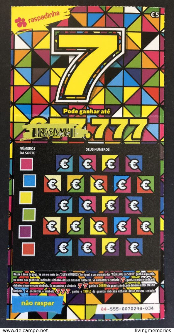 116 V, Lottery Tickets, Portugal, « Raspadinha », « Instant Lottery », « 7, Pode Ganhar Até € 7.777 », # 84 -555 - Billetes De Lotería