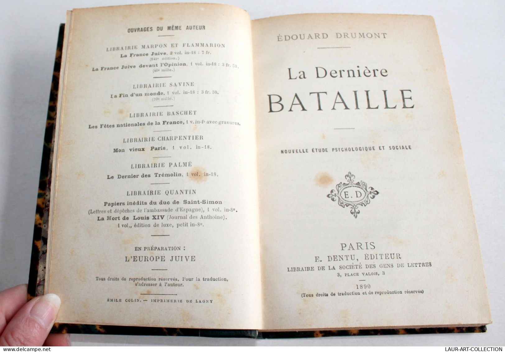 LA DERNIERE BATAILLE, NOUVELLE ETUDE PSYCHOLOGUE ET SOCIALE Par E. DRUMONT 1890 / ANCIEN LIVRE XIXe SIECLE (2603.41) - 1801-1900