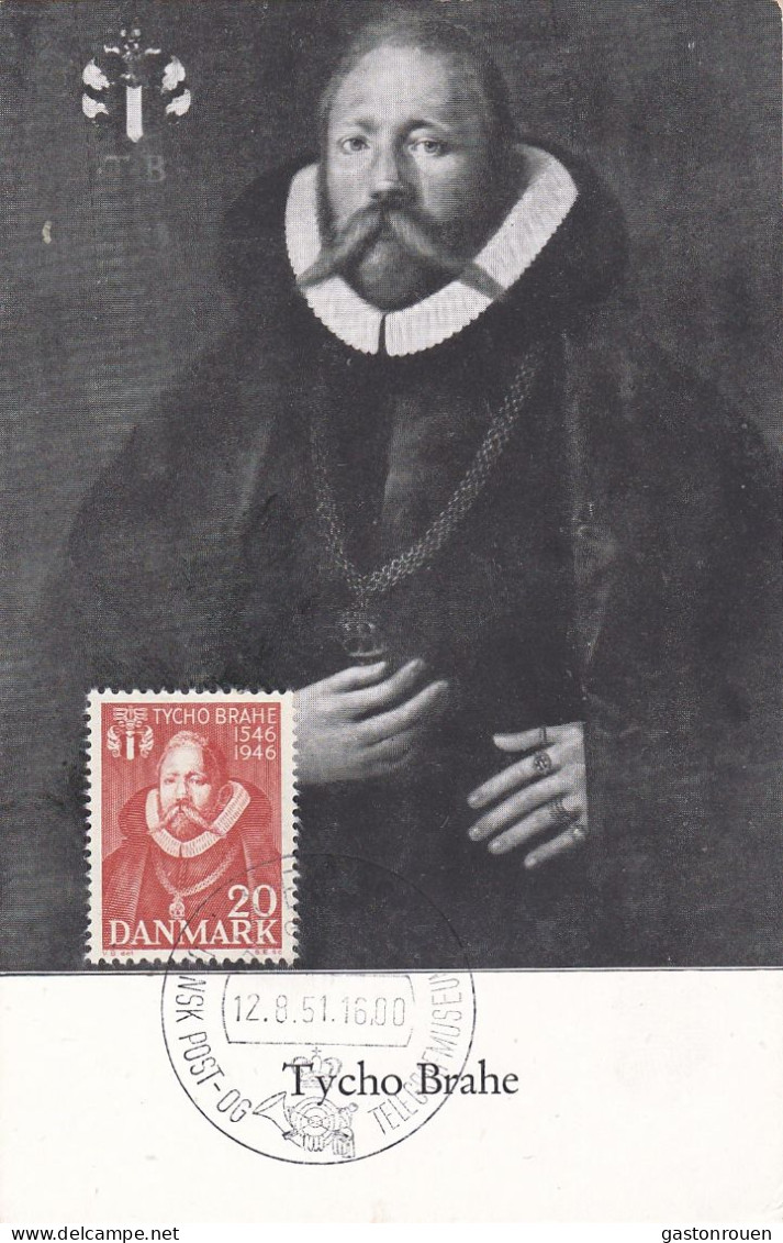 Carte Maximum Danemark Danmark 1951 Tycho Brahe - Maximum Cards & Covers