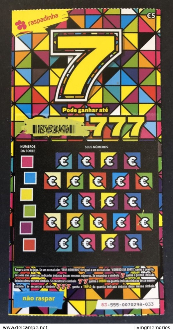 116 V, Lottery Tickets, Portugal, « Raspadinha », « Instant Lottery », « 7, Pode Ganhar Até € 7.777 », # 83 -555 - Billetes De Lotería