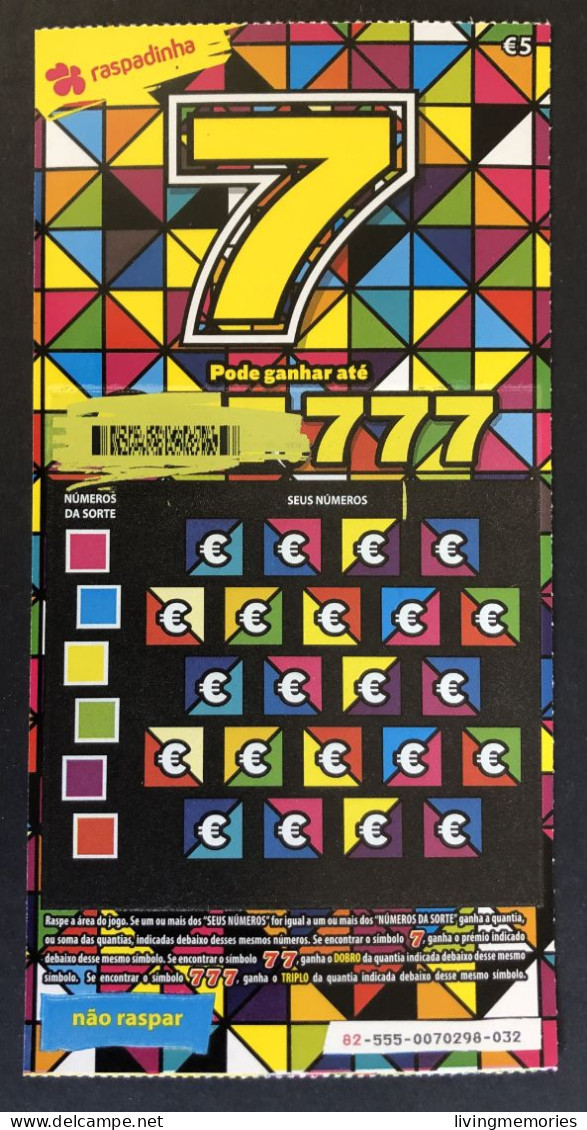 116 V, Lottery Tickets, Portugal, « Raspadinha », « Instant Lottery », « 7, Pode Ganhar Até € 7.777 », # 82 -555 - Billetes De Lotería