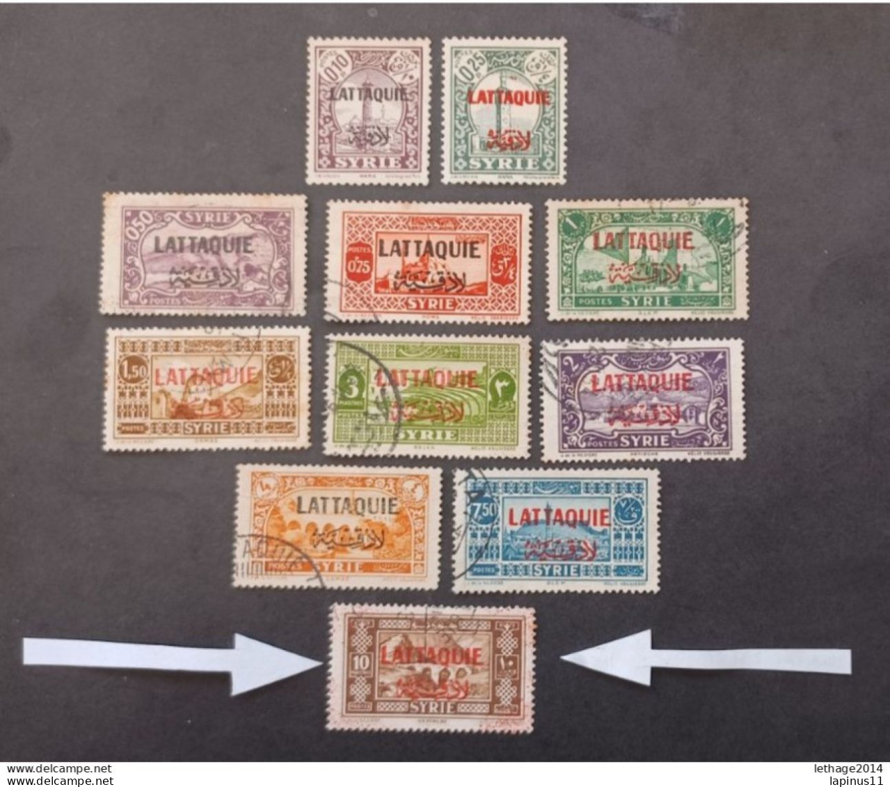 FRENCH OCCUPATION IN SYRIA LATTAQUIE 1940 STAMPS OF SYRIE DE 1930 IN OVERPRINT CAT YVERT N 1....15 RED STAINS - Used Stamps