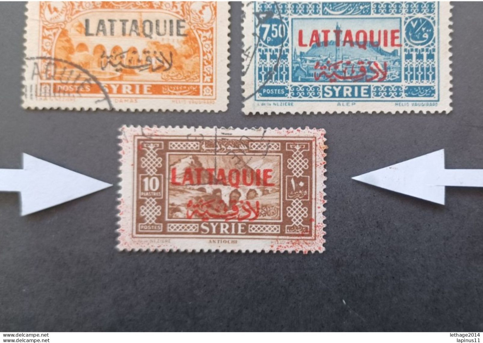 FRENCH OCCUPATION IN SYRIA LATTAQUIE 1940 STAMPS OF SYRIE DE 1930 IN OVERPRINT CAT YVERT N 1....15 RED STAINS - Usados