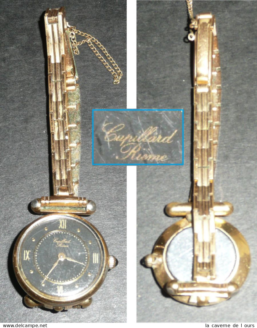 Rare Ancienne Montre Bracelet Mécanique Métal Plaqué Or, Cupillard Rieme - Montres Anciennes