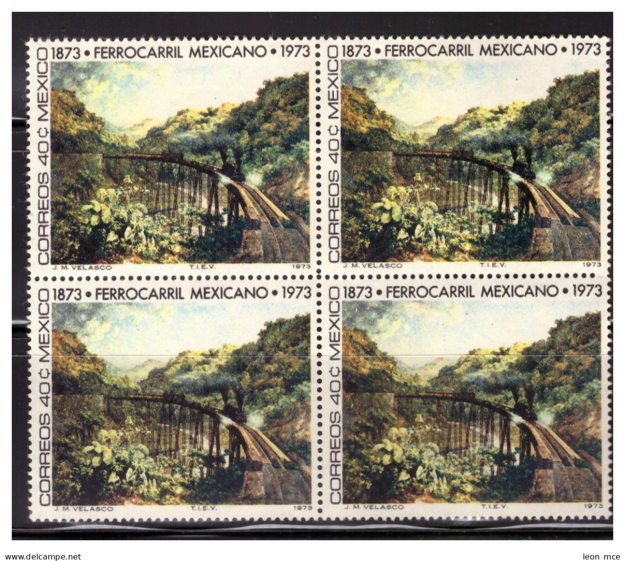 1973 Puente Metlac Ferrocarril Centenario Mexican Railroad Bridge Metlac  Painting J.M. Velasco, BLOCK Of 4 Sc. 1050 MNH - Mexico