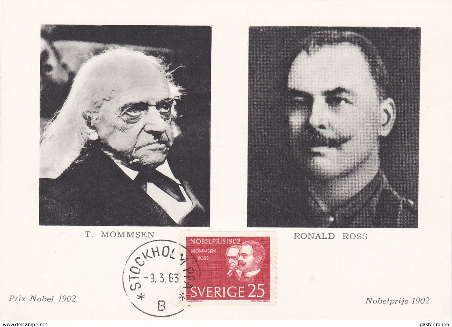 Carte Maximum Suède Sweden 1963 Nobel Médecine Mommsen Ross - Cartes-maximum (CM)