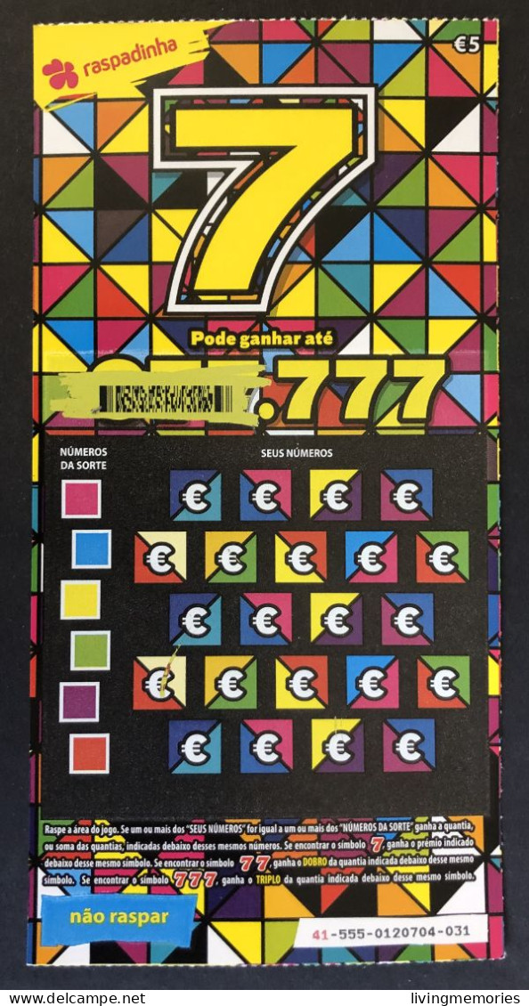 116 V, Lottery Tickets, Portugal, « Raspadinha », « Instant Lottery », « 7, Pode Ganhar Até € 7.777 », # 41 -555 - Billets De Loterie