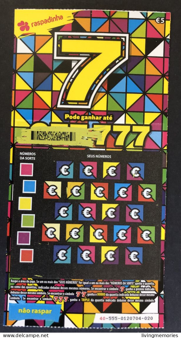 116 V, Lottery Tickets, Portugal, « Raspadinha », « Instant Lottery », « 7, Pode Ganhar Até € 7.777 », # 40 -555 - Billetes De Lotería