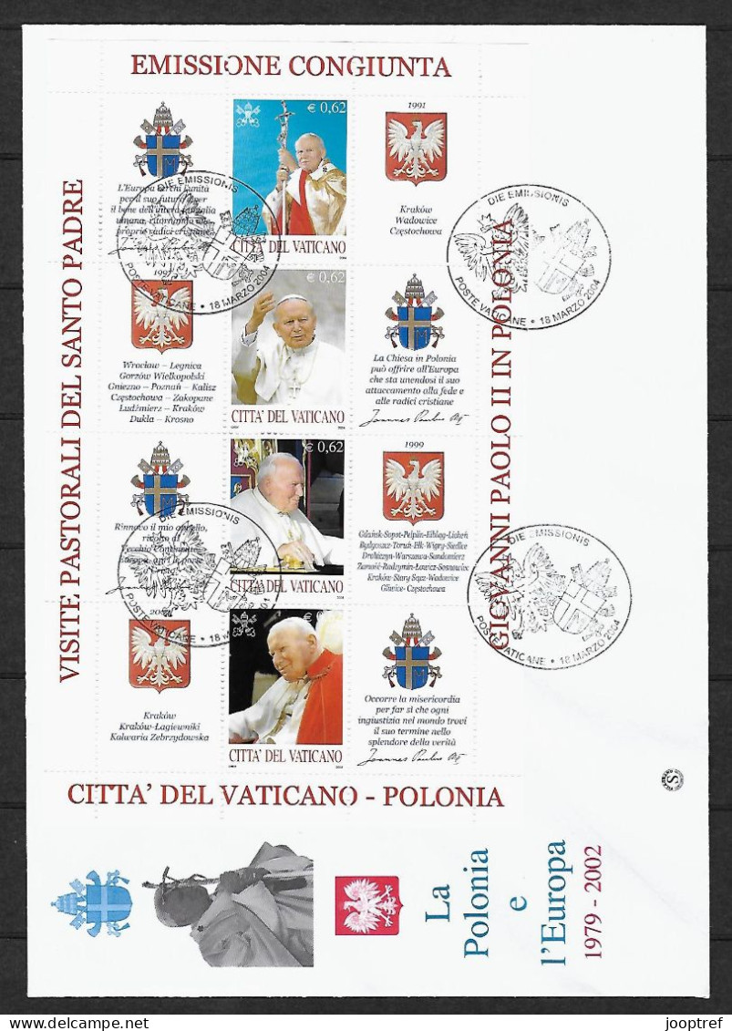 2004 Joint/Congiunta Vatican And Poland, SET OF 2 FDC'S VATICAN WITH SOUVENIR SHEETS: Visit Pope To Poland - Gemeinschaftsausgaben