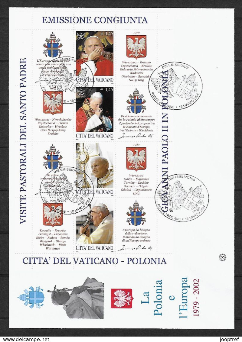 2004 Joint/Congiunta Vatican And Poland, SET OF 2 FDC'S VATICAN WITH SOUVENIR SHEETS: Visit Pope To Poland - Gemeinschaftsausgaben