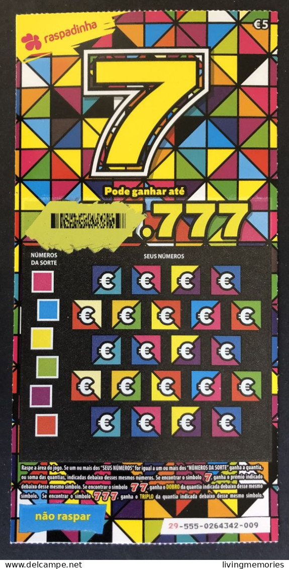 116 V, Lottery Tickets, Portugal, « Raspadinha », « Instant Lottery », « 7, Pode Ganhar Até € 7.777 », # 29 -555 - Billetes De Lotería