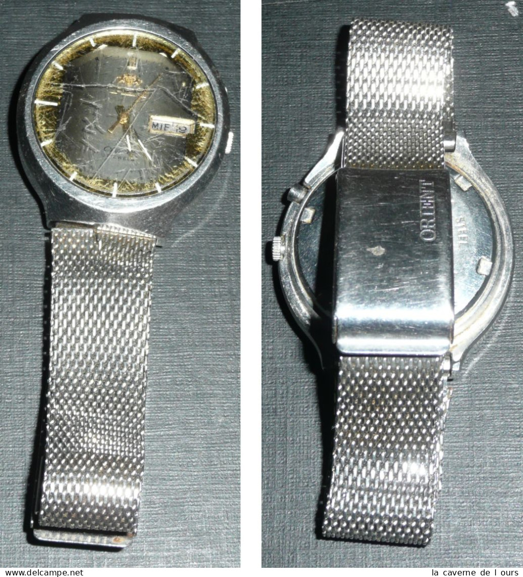 Rare Montre Bracelet Automatique Vintage, ORIENT, Cristal 21 Jewels JAPAN Dateur - Relojes Ancianos