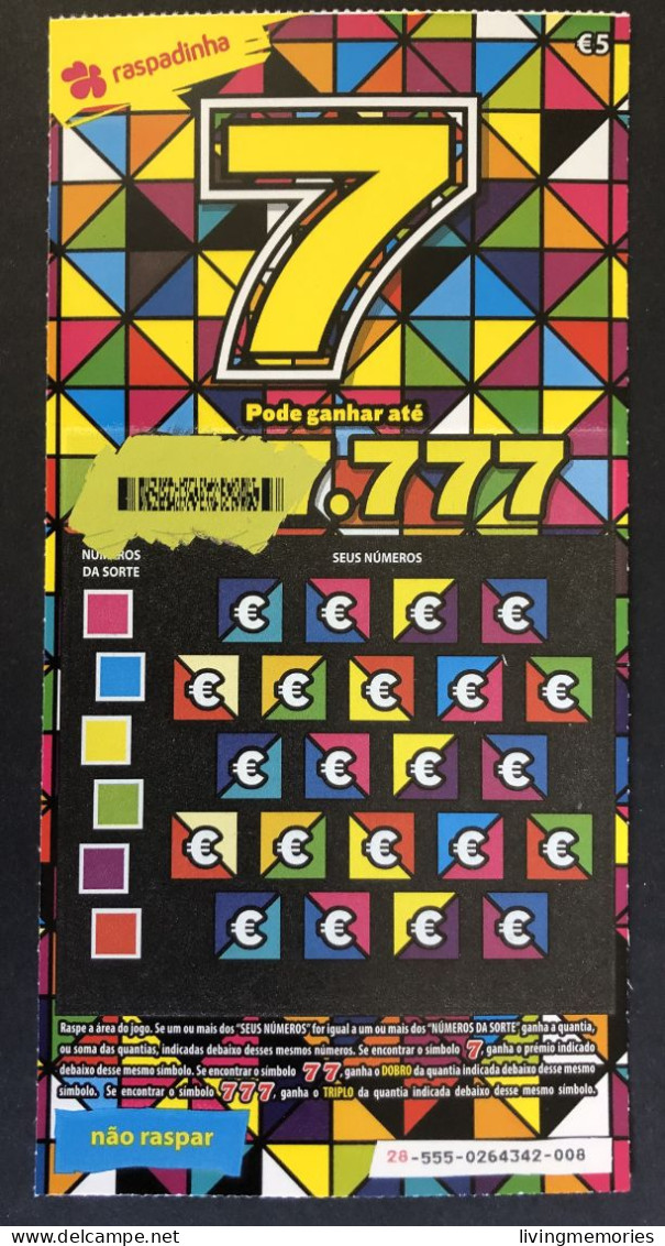 116 V, Lottery Tickets, Portugal, « Raspadinha », « Instant Lottery », « 7, Pode Ganhar Até € 7.777 », # 28 -555 - Billetes De Lotería