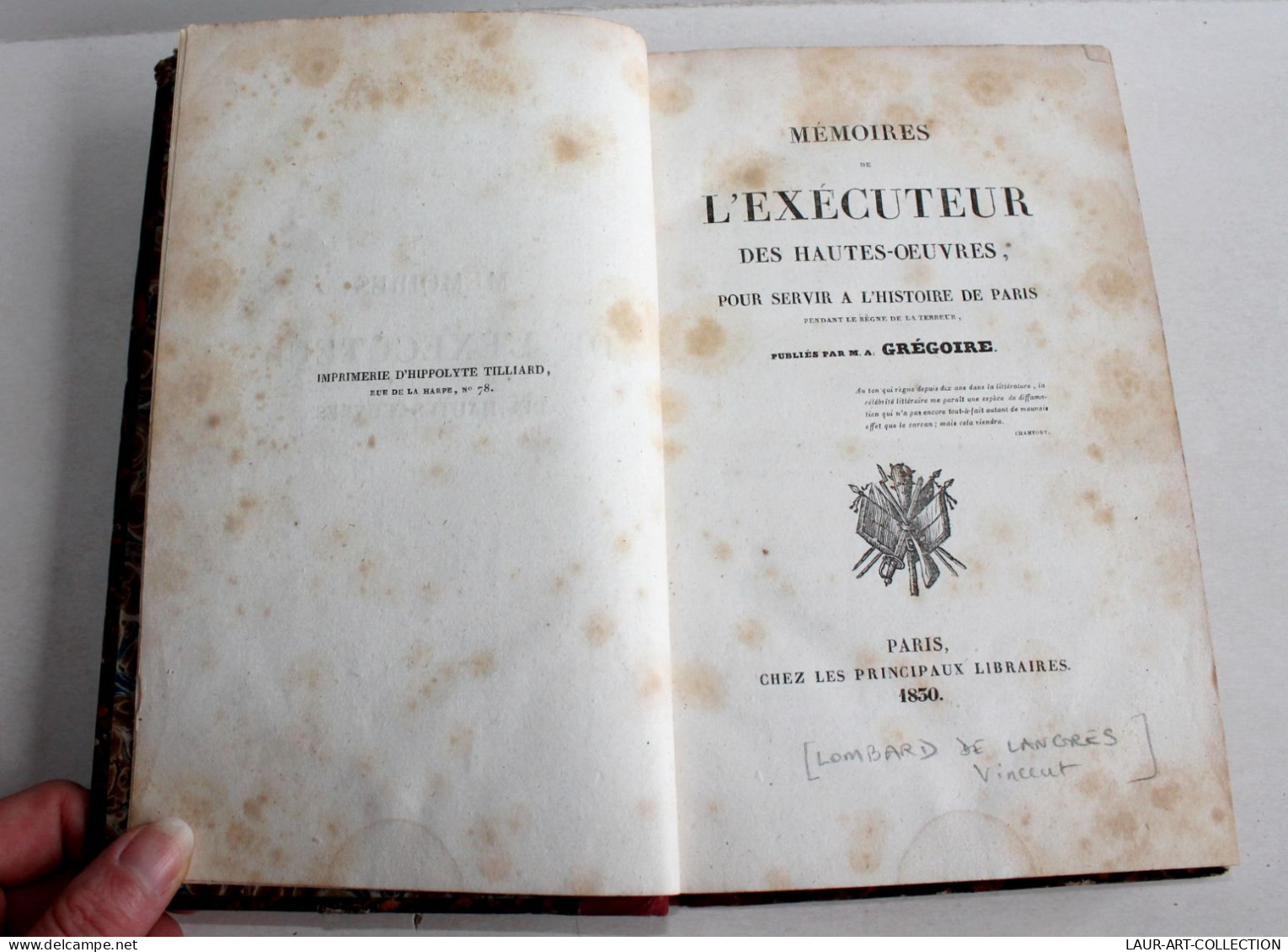 MEMOIRES DE L'EXECUTEUR DES HAUTES OEUVRES POUR SERVIR L'HISTOIRE DE PARIS 1830 / ANCIEN LIVRE XIXe SIECLE (2603.46) - 1801-1900