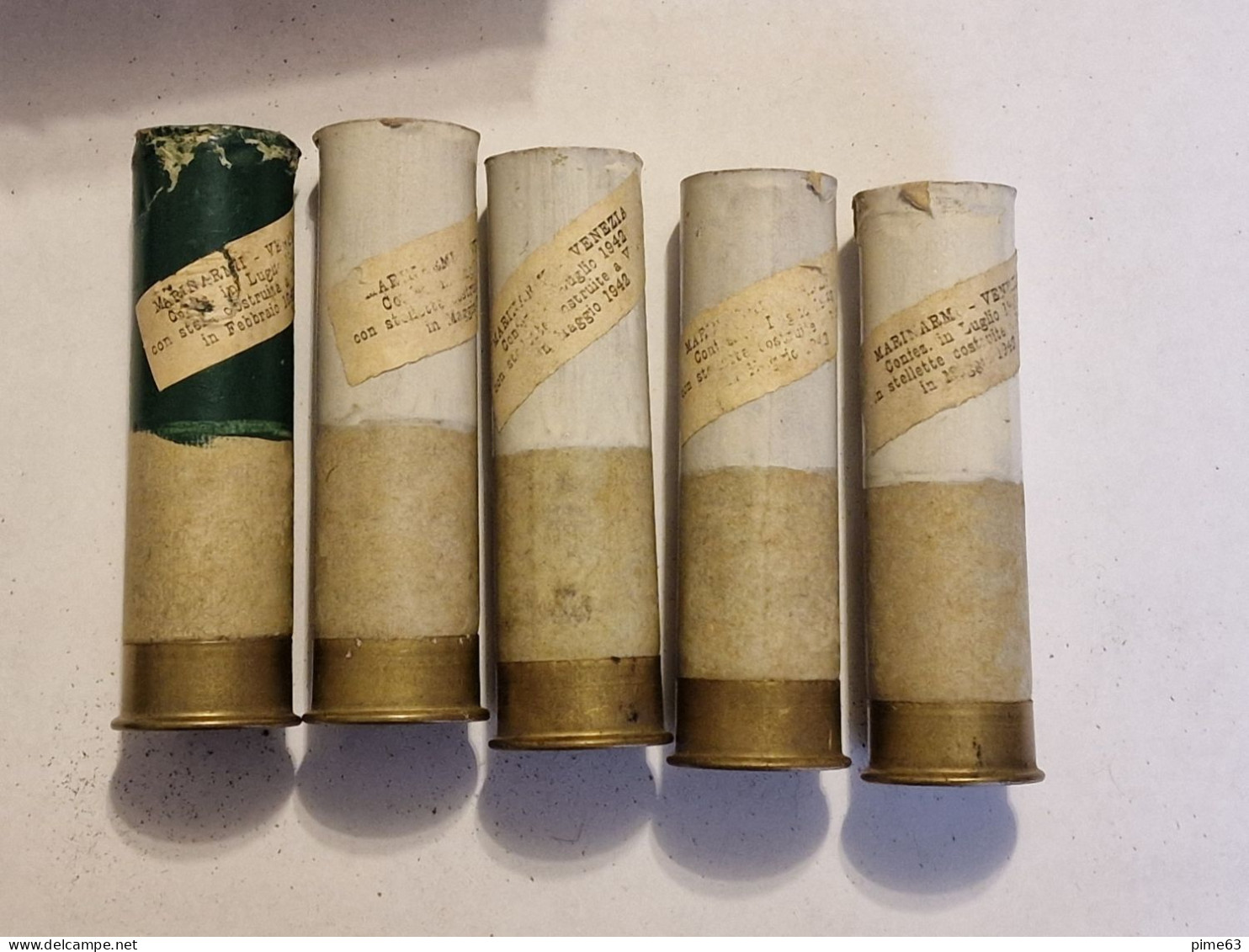 Five Italian WW2 Flare Cartridges - Cinq Cartouche Lance Fusée Italiens - 1939-45