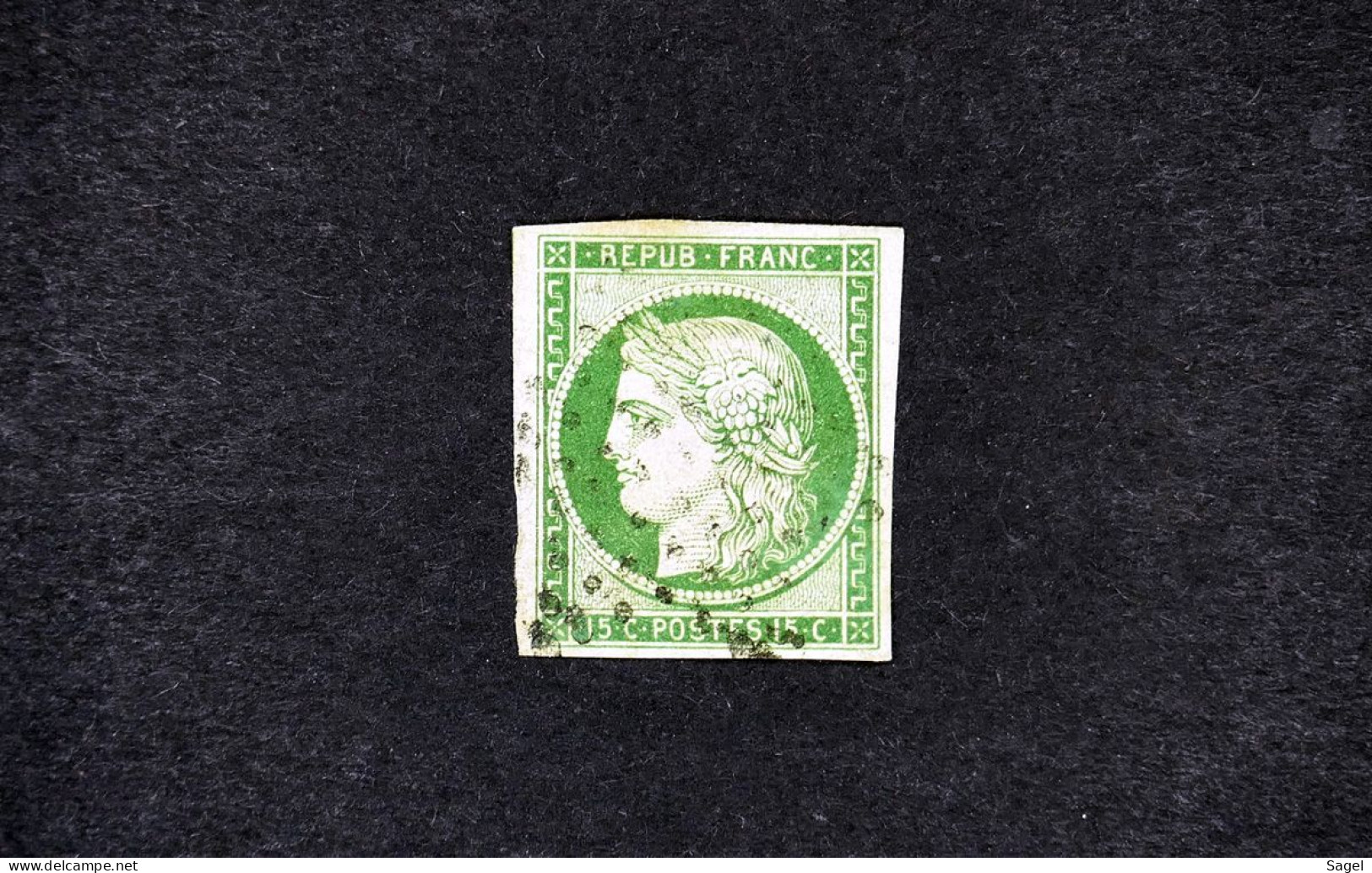 FRANCE 1850 N°2 OBL. ÉTOILE MUETTE (CÉRÈS. IIÈME RÉPUBLIQUE. 15C VERT. LÉGENDE REPUB FRANC. NON DENTELÉ) - 1849-1850 Cérès