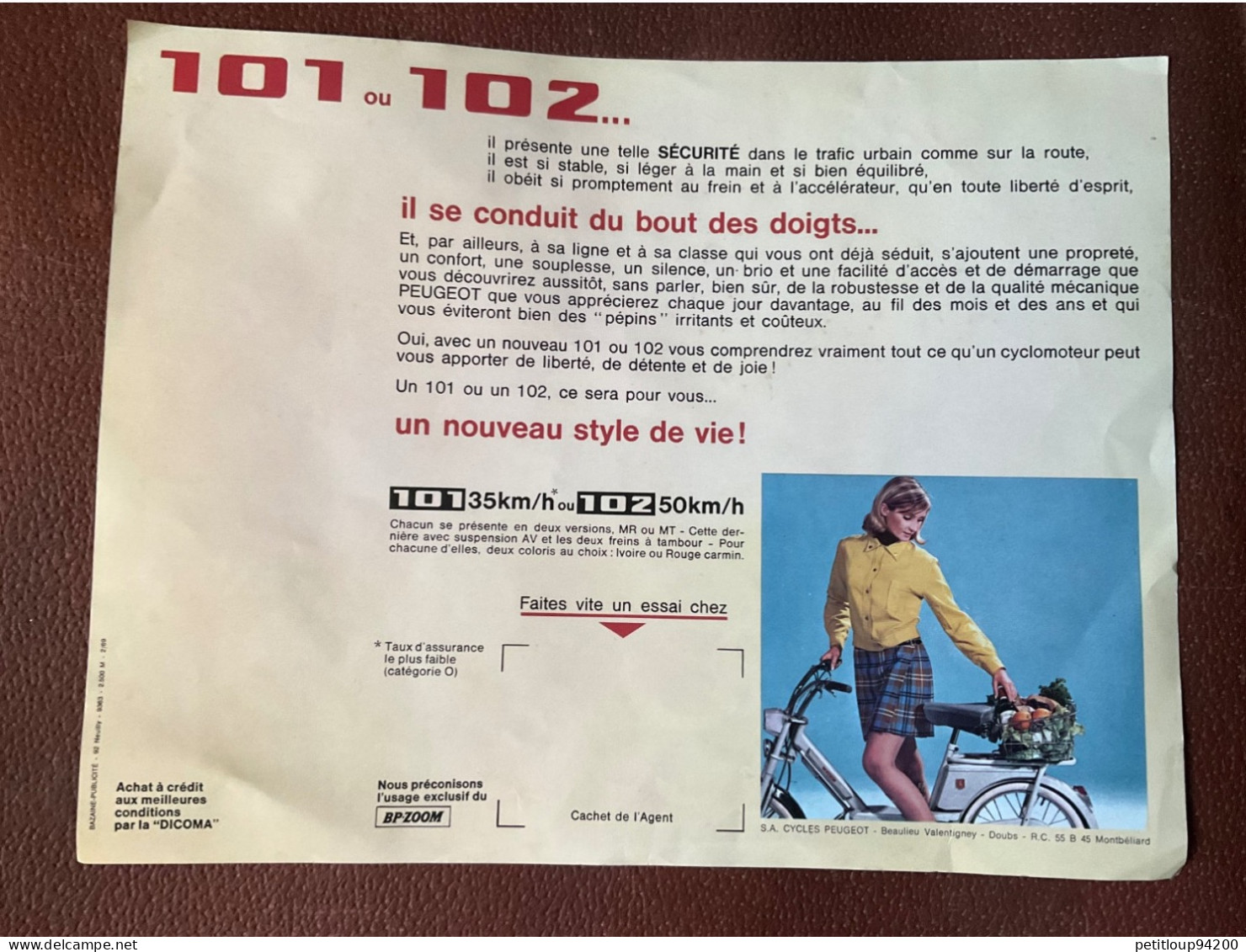 (26) DOCUMENT Commercial  PEUGEOT  Les Nouveaux 101-102 - Transporte