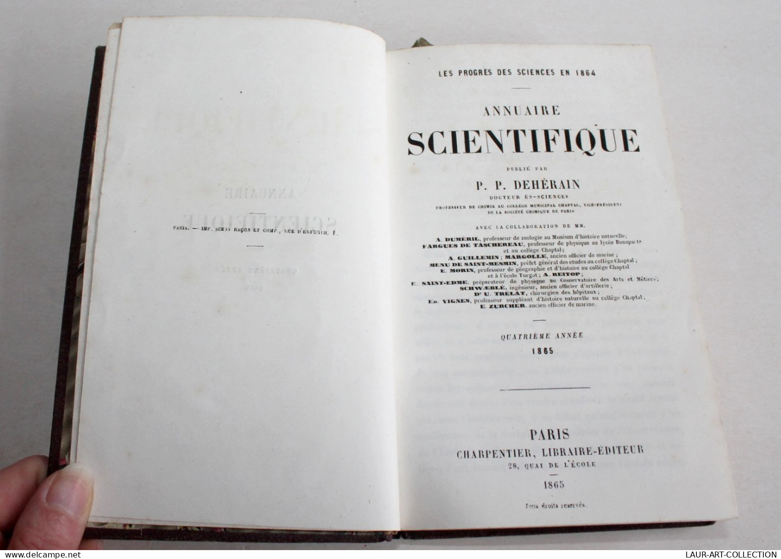 ANNUAIRE SCIENTIFIQUE De DEHERAIN 4e ANNEE 1865 CHARPENTIER PROGRES DES SCIENCES / ANCIEN LIVRE XIXe SIECLE (2603.48) - Santé