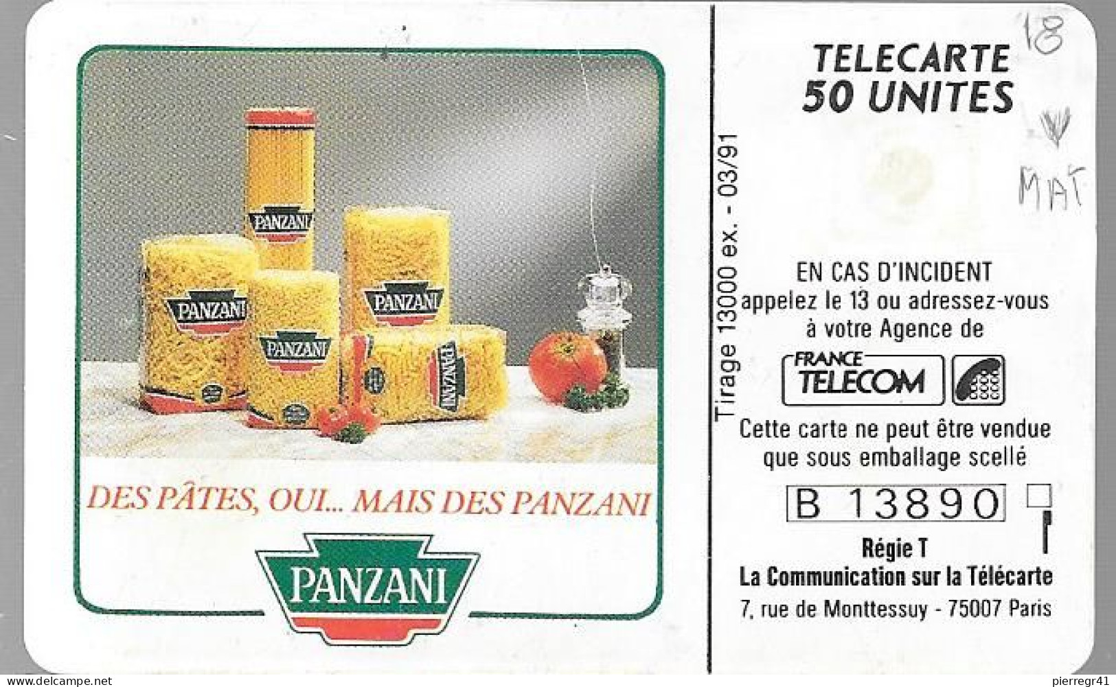 CARTE-PUCE-50U-EN18-GEM A-PANZANI PATES- R°Mat-V°N°Série-B 13890-Utilise-TBE - 50 Unidades