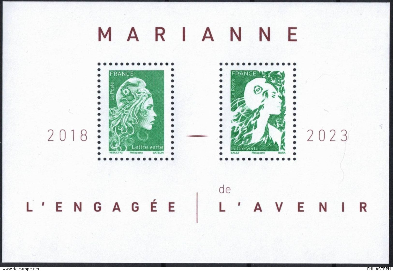 FRANCE 2024 -  Bloc Feuillet  LETTRE VERTE - MARIANNE L'ENGAGEE 2018 / MARIANNE DE L'AVENIR 2023 - BLOC YT 158 Neuf ** - 2023-... Marianne De L’avenir