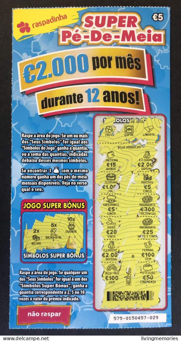 116 V, Lottery Tickets, Portugal, « Raspadinha », « Instant Lottery », « SUPER PÉ-DE-MEIA », Nº 575 - Biglietti Della Lotteria