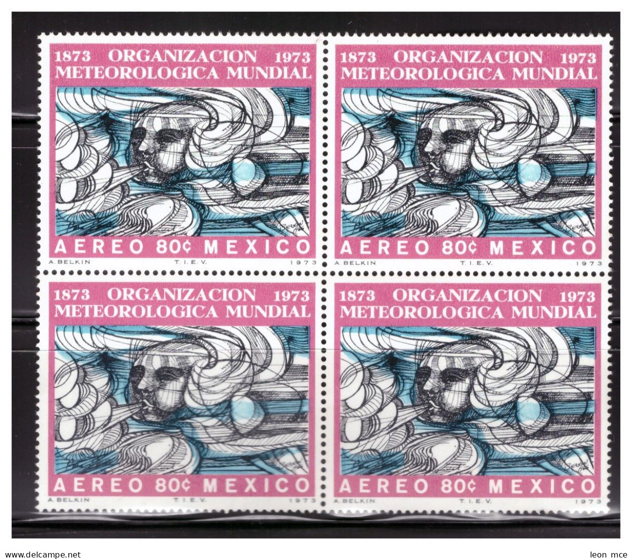 1973 MÉXICO Organización Meteorológica Mundial, AEULUS GOOD Of WINDS METEOROLOGICAL Sc. C415 BLOCK Of 4 MNH - Mexiko