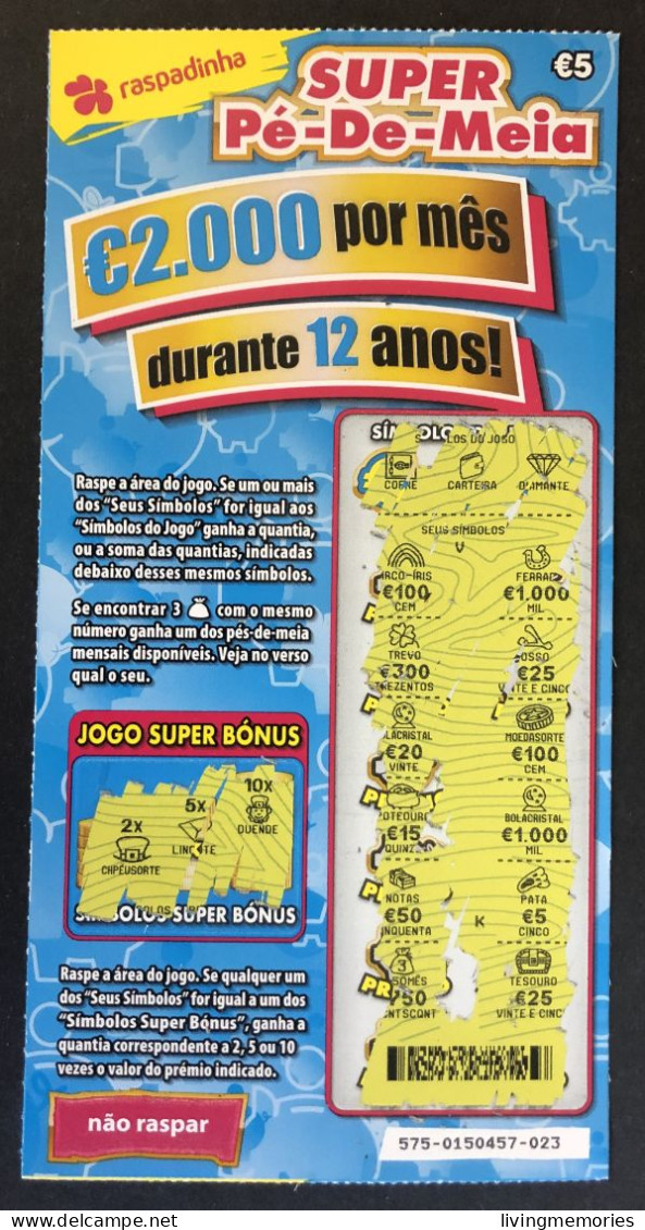 116 V, Lottery Tickets, Portugal, « Raspadinha », « Instant Lottery », « SUPER PÉ-DE-MEIA », Nº 575 - Biglietti Della Lotteria