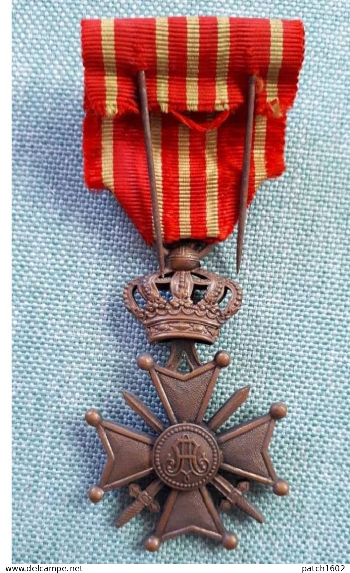 Belgique WW1 Médaille Croix Guerre War Cross 1914 1918 Palmiers Décoration Du Mérite Militaire Belge Roi Albert ? - 1914-18