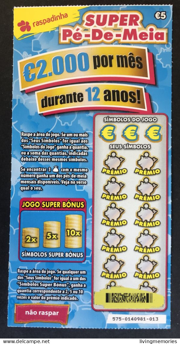 116 V, Lottery Tickets, Portugal, « Raspadinha », « Instant Lottery », « SUPER PÉ-DE-MEIA », Nº 575 - Billets De Loterie