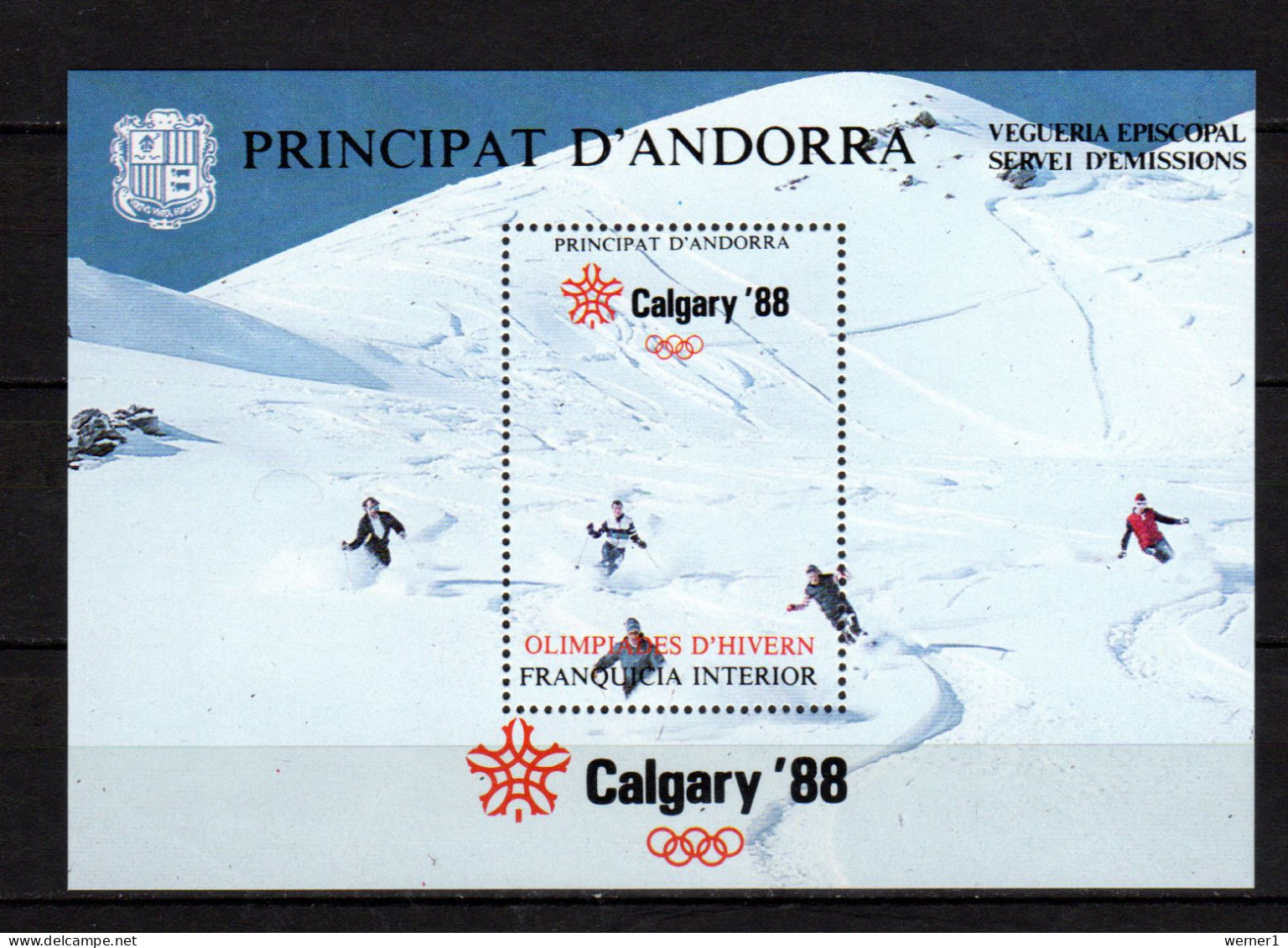 Andorra French 1988 Olympic Games Calgary Vignette MNH - Inverno1988: Calgary