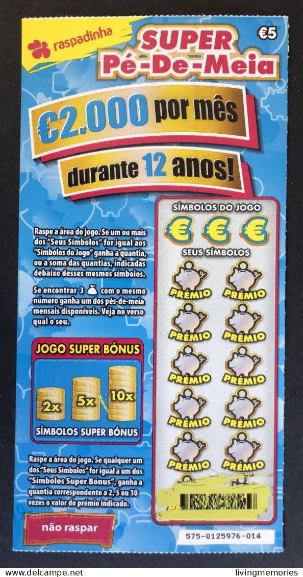 116 V, Lottery Tickets, Portugal, « Raspadinha », « Instant Lottery », « SUPER PÉ-DE-MEIA », Nº 575 - Billetes De Lotería