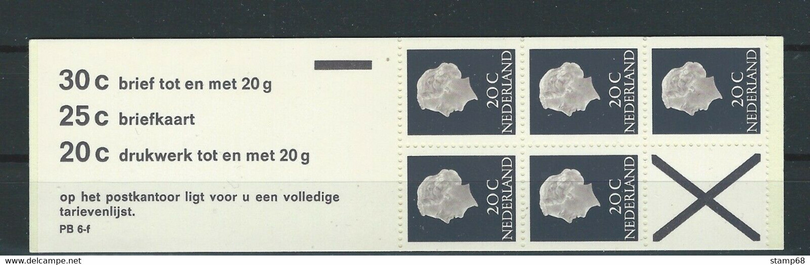 Nederland NVPH PB6fFp Smal Kruis Postzegelboekje 1972 MNH Postfris - Carnets Et Roulettes