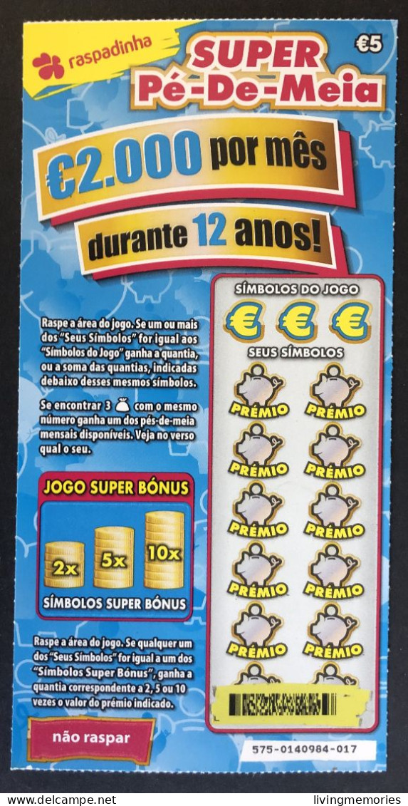 116 V, Lottery Tickets, Portugal, « Raspadinha », « Instant Lottery », « SUPER PÉ-DE-MEIA », Nº 575 - Biglietti Della Lotteria