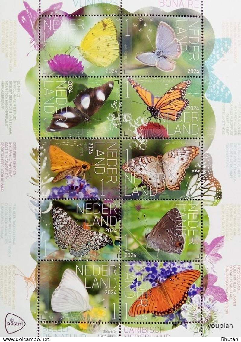 Netherlands 2024, Butterflies On Bonaire, MNH S/S - Unused Stamps