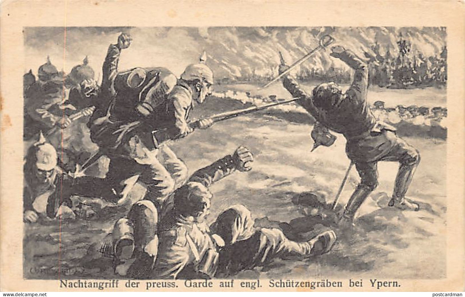 België - IEPER (W. Vl.) Eerste Wereldoorlog - Nachtelijke Aanval Door De Pruisische Garde Op Engelse Loopgraven Bij Iepe - Ieper