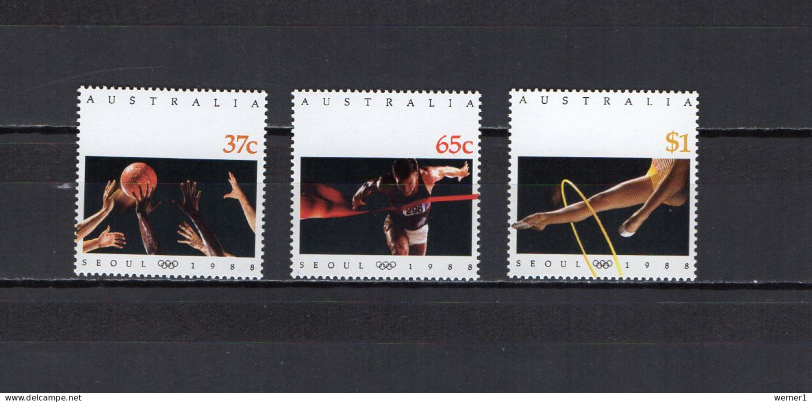 Australia 1988 Olympic Games Seoul, Basketball Etc. Set Of 3 MNH - Zomer 1988: Seoel
