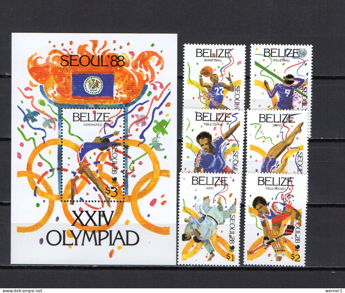 Belize 1988 Olympic Games Seoul, Basketball, Judo, Hockey Etc. Set Of 6 + S/s MNH - Estate 1988: Seul