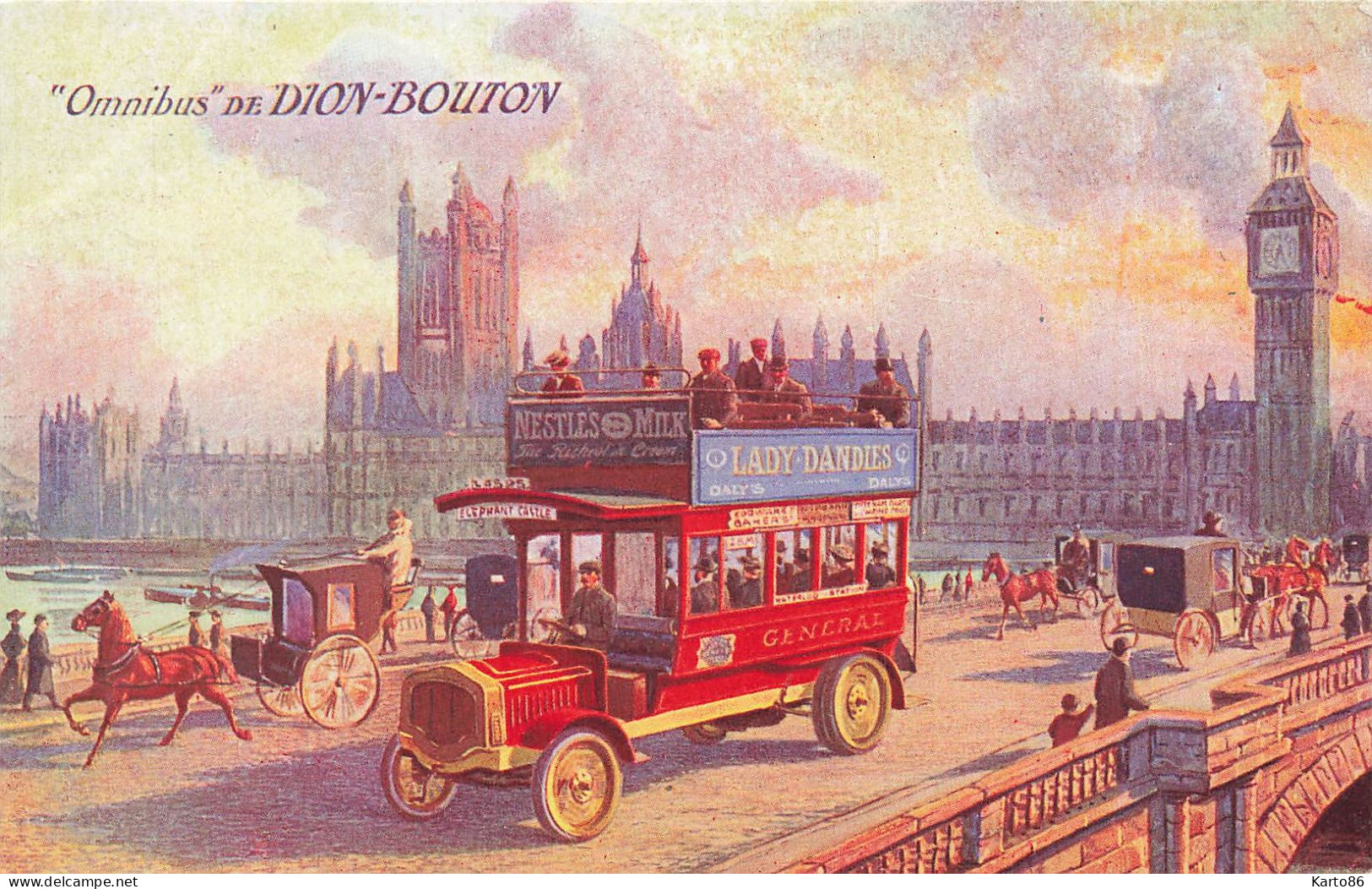 Omnibus DE DION BOUTON * CPA Illustrateur Publicitaire Ancienne * Autobus Autocar Car Bus De Dion Bouton - Autobús & Autocar