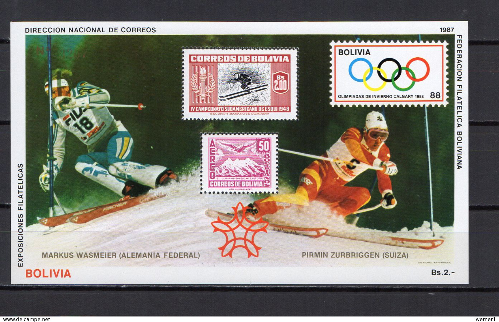 Bolivia 1987 Olympic Games Calgary S/s MNH -scarce- - Invierno 1988: Calgary