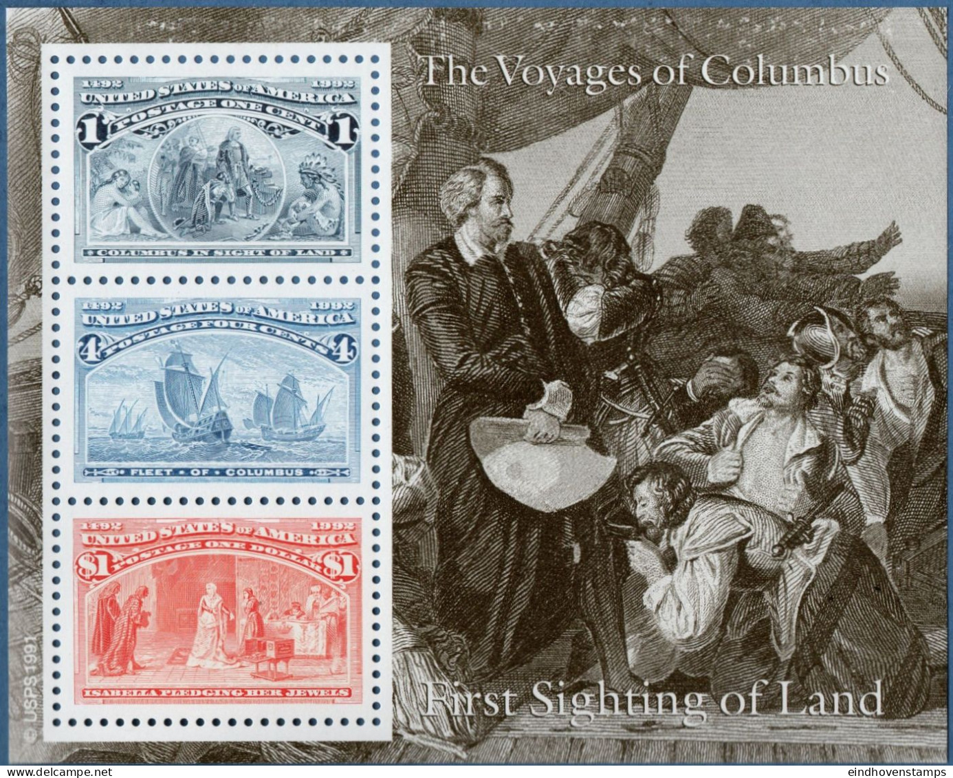 USA 1992 Christopher Columbus $ 1 + 1 & 4 C Block Issue MNH From Block Set Discovery Of America, First Sighting Of Land - Other & Unclassified