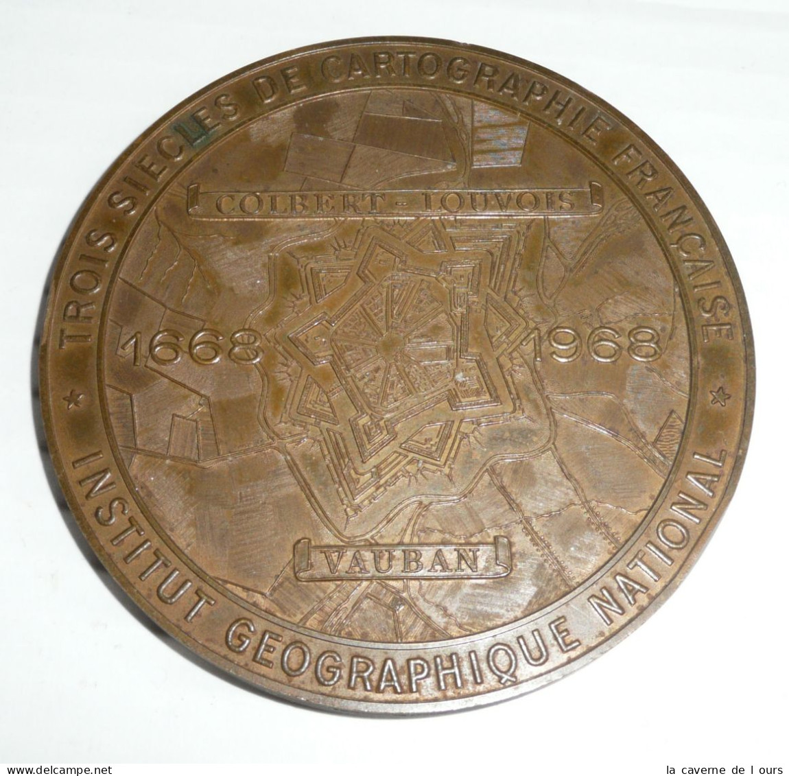 Rare Grossse Médaille De Table En Bronze 1968 IGN Cartographie Géodésie Spatiale - Professionnels / De Société