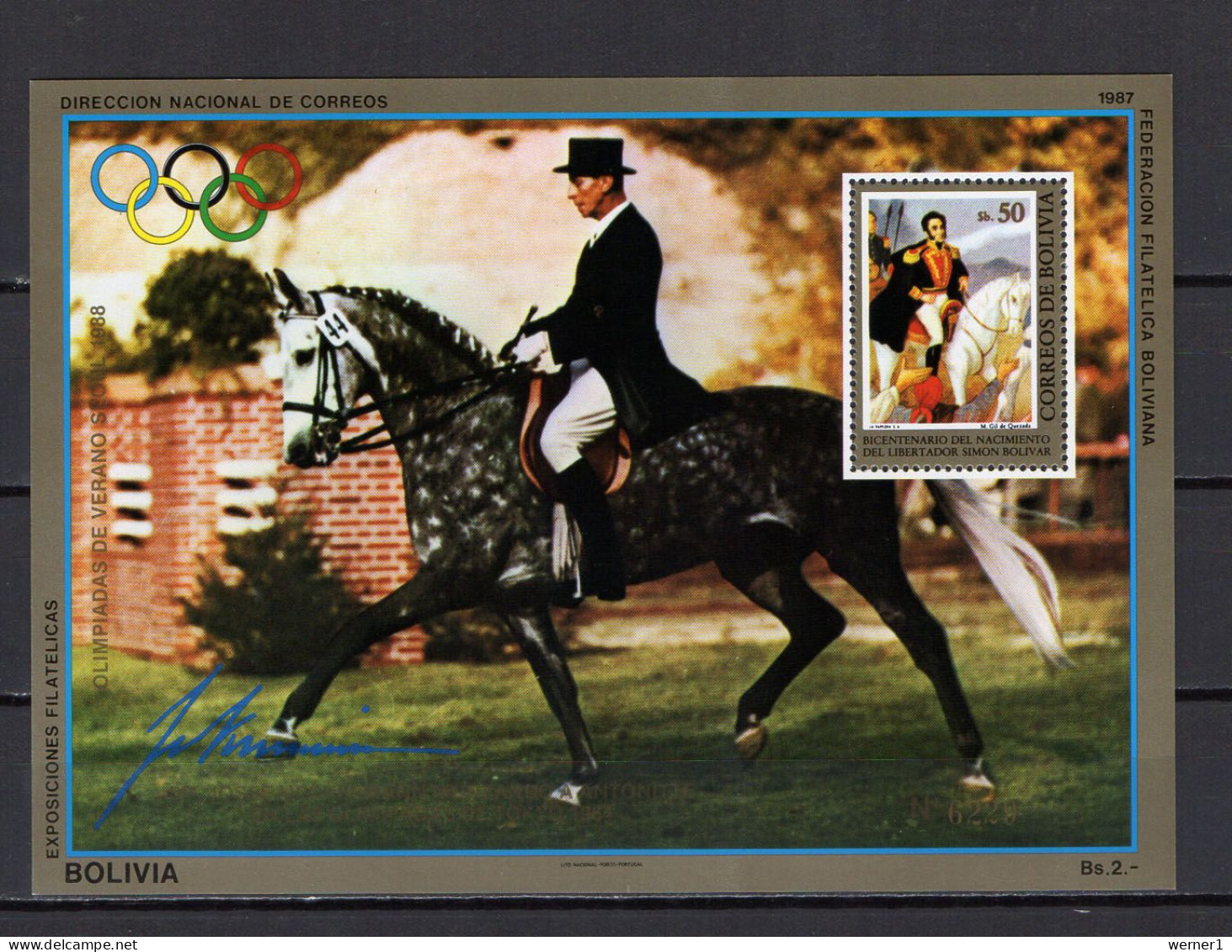 Bolivia 1987 Olympic Games Seoul, Equestrian S/s MNH -scarce- - Summer 1988: Seoul