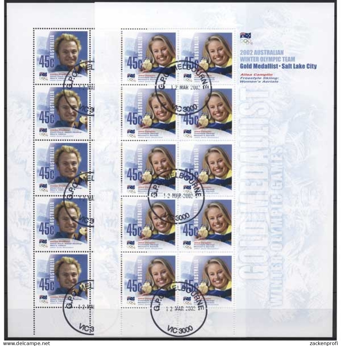 Australien 2002 Goldmedaillengewinner D. Winterspiele 2111/12 K Gest. (C25128) - Blocchi & Foglietti