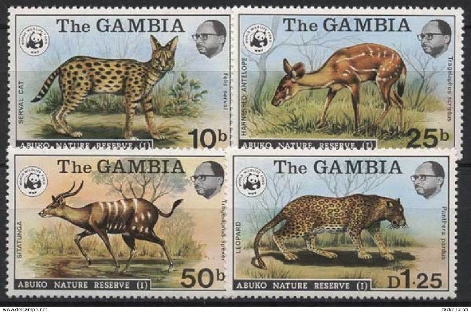 Gambia 1976 WWF Abuko-Naturschutzgebiet Serval Antilope 332/35 Postfrisch - Gambia (1965-...)