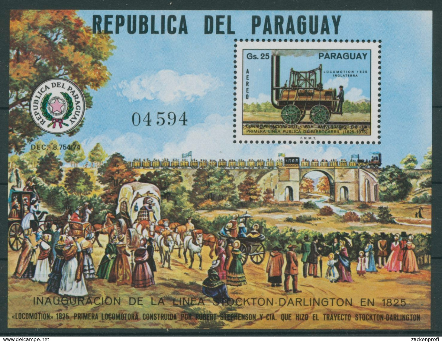 Paraguay 1976 150 Jahre Eisenbahn Block 271 Postfrisch (C22628) - Paraguay