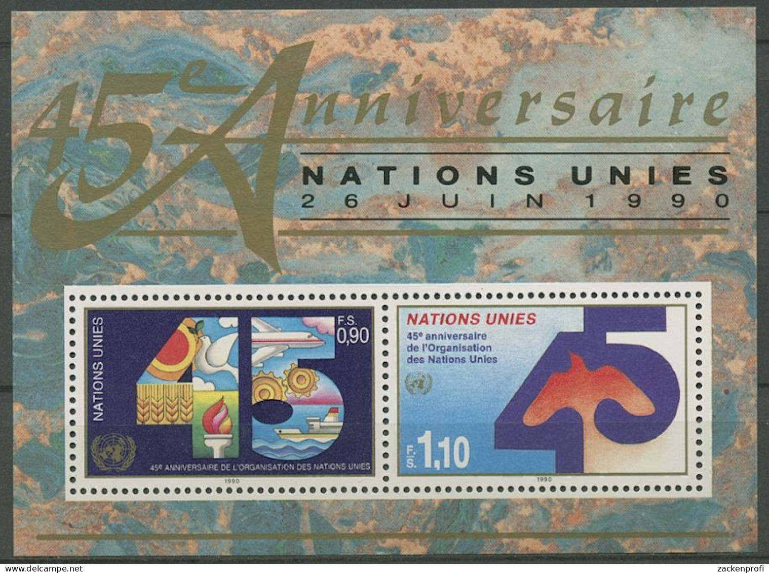 UNO Genf 1990 45 Jahre Vereinte Nationen Block 6 Postfrisch (C14015) - Blocks & Sheetlets