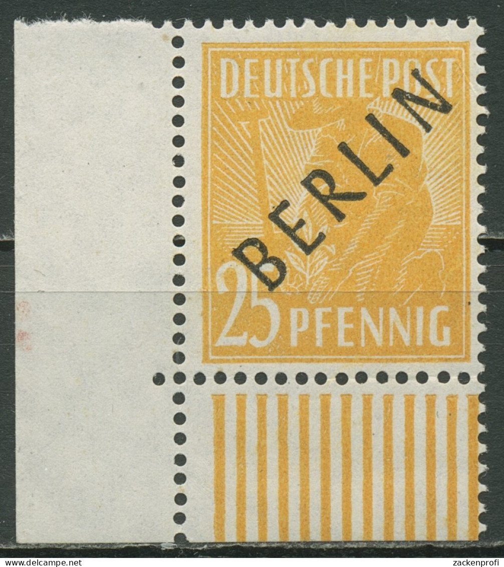 Berlin 1948 Schwarzaufdruck Bogenmarke Walzendruck 10 W UR Ecke U. Li. Postfr. - Unused Stamps