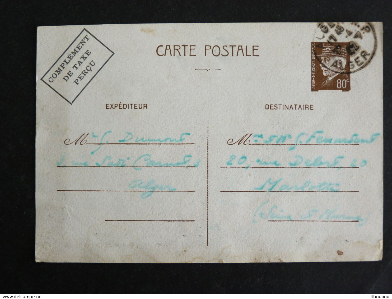 ALGER RP - ALGERIE - CACHET ROND MANUEL 1942 SUR ENTIER POSTAL PETAIN - Briefe U. Dokumente